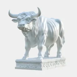Regal Bull 120cm White Marble Garden Statue v1
