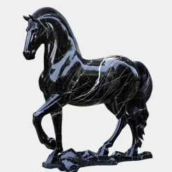 Regal Stallion 220cm Black Marble Garden Statue