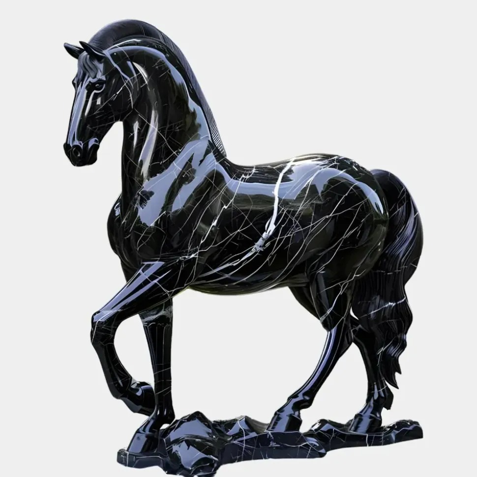 Regal Stallion 220cm Black Marble Garden Statue