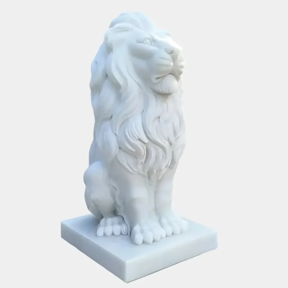 Royal Lion 120cm White Marble Garden Statue