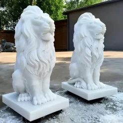 Royal Lion 120cm White Marble Garden Statue