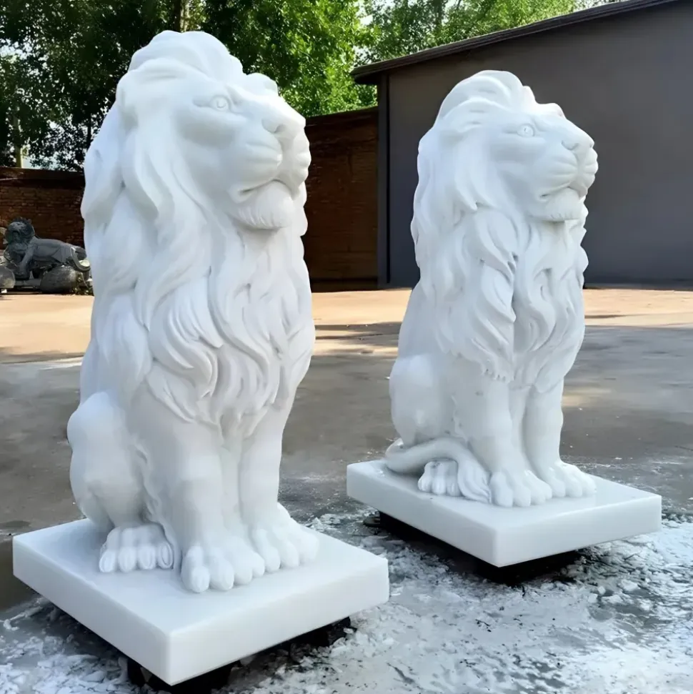 Royal Lion 120cm White Marble Garden Statue