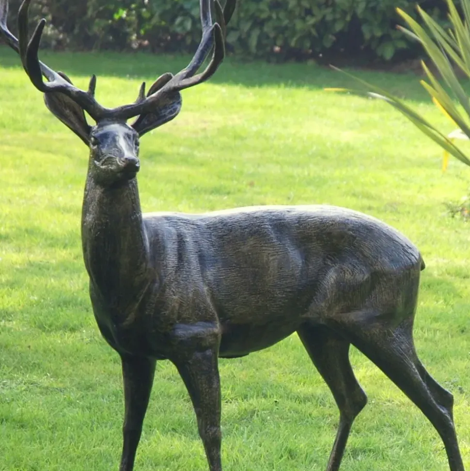 Stag Doe & Fawn Collection Bronze Metal Garden Statues