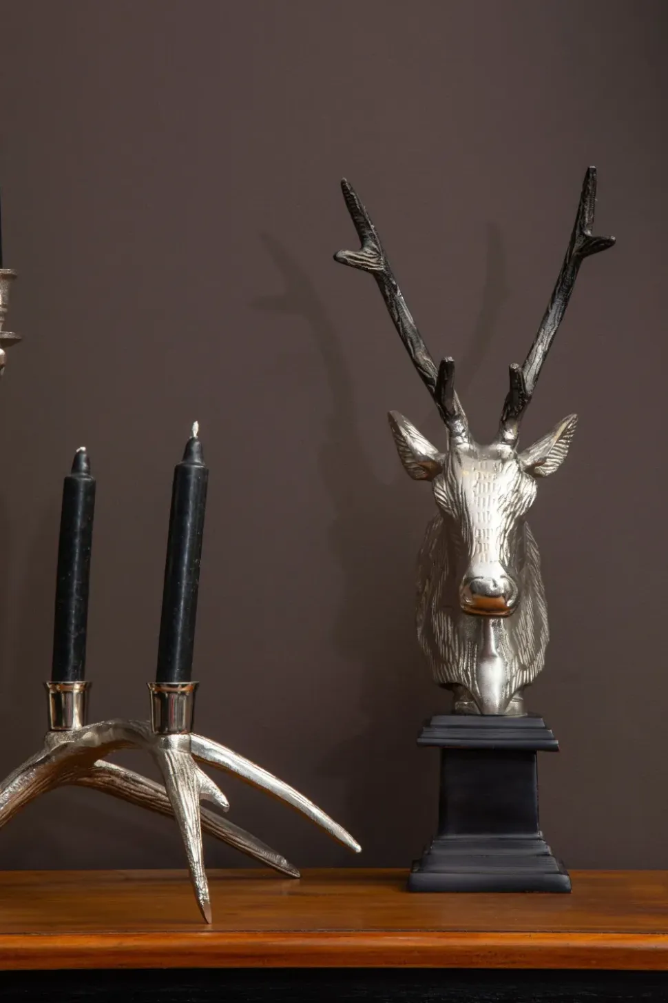 Stag Head 50cm Silver Metal Indoor Statue