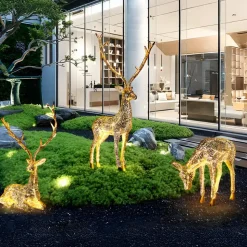 Starlight Stag 90cm LED Gold Metal Garden Sculpture