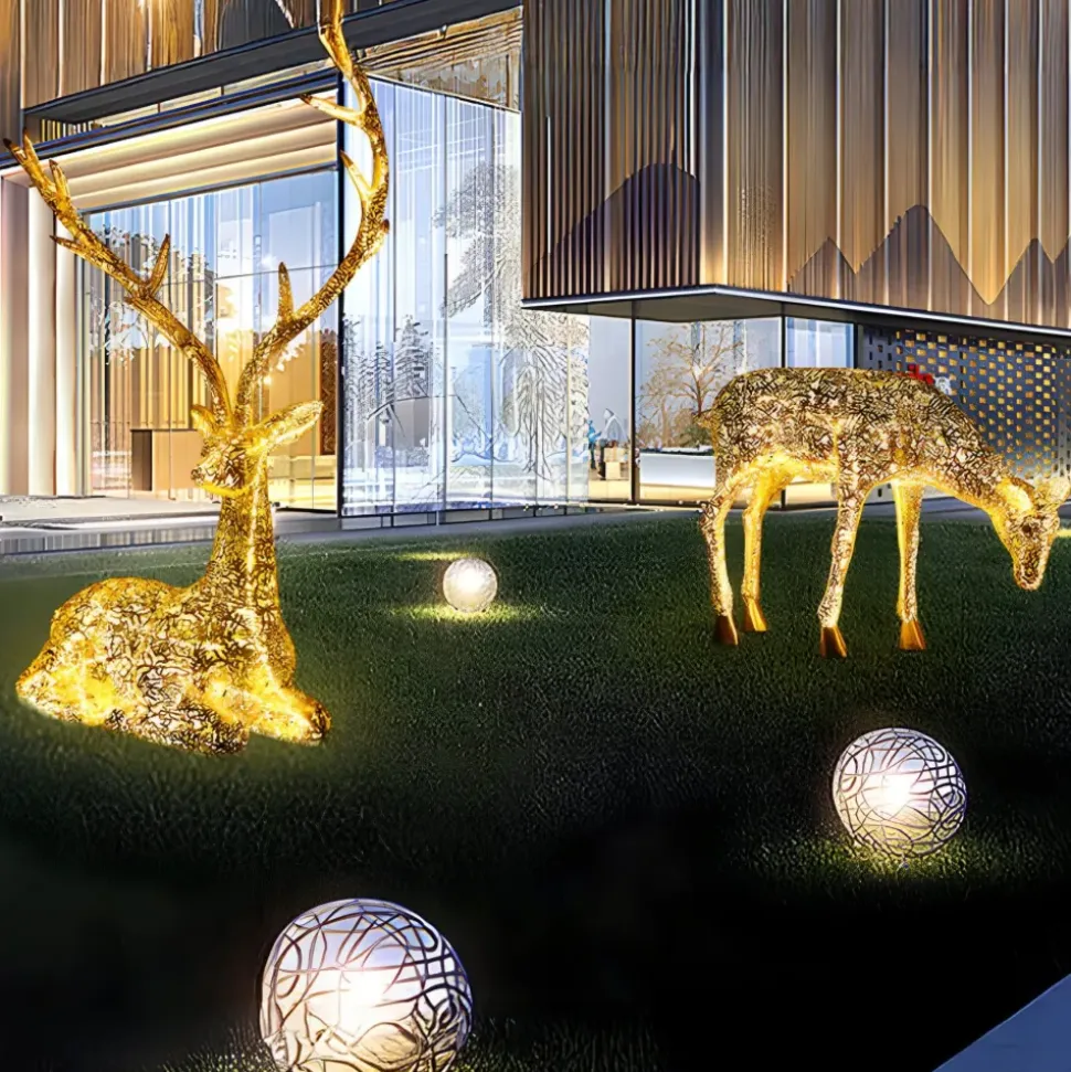 Starlight Stag 90cm LED Gold Metal Garden Sculpture