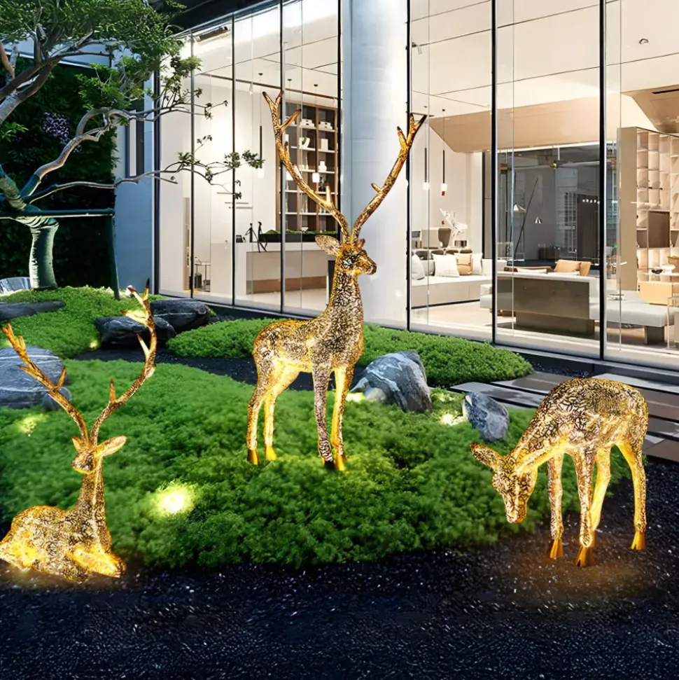 Starlight Stag 125cm LED Gold Metal Garden Sculpture