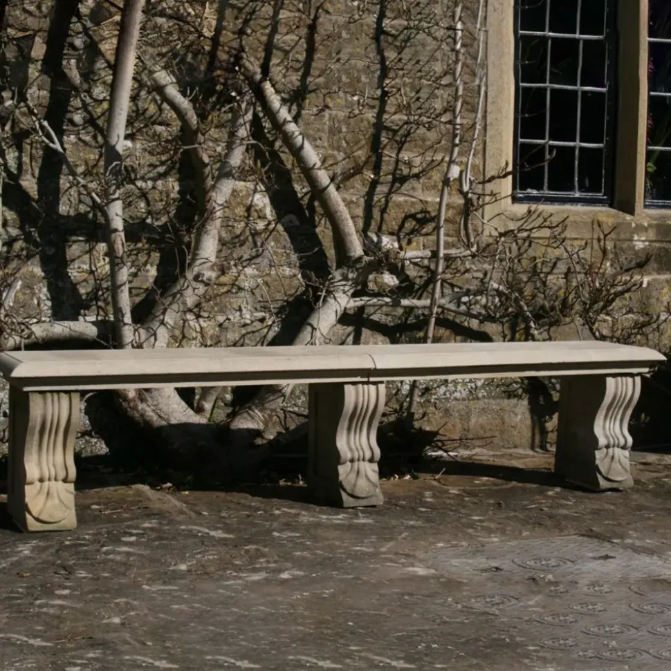 Straight Plain Double Stone Garden Bench