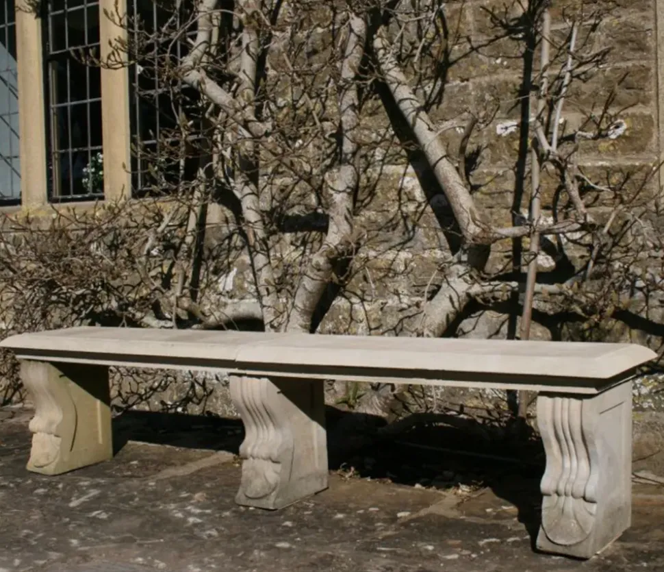 Straight Plain Double Stone Garden Bench