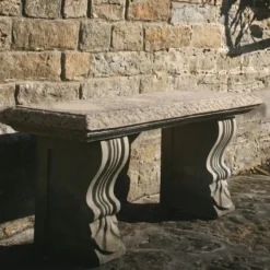 Straight Plain Stone Garden Bench
