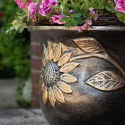 Sunflower Urn Bronze Metal Garden Planter