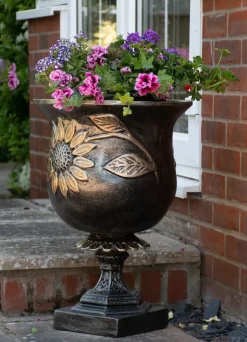 Sunflower Urn Bronze Metal Garden Planter