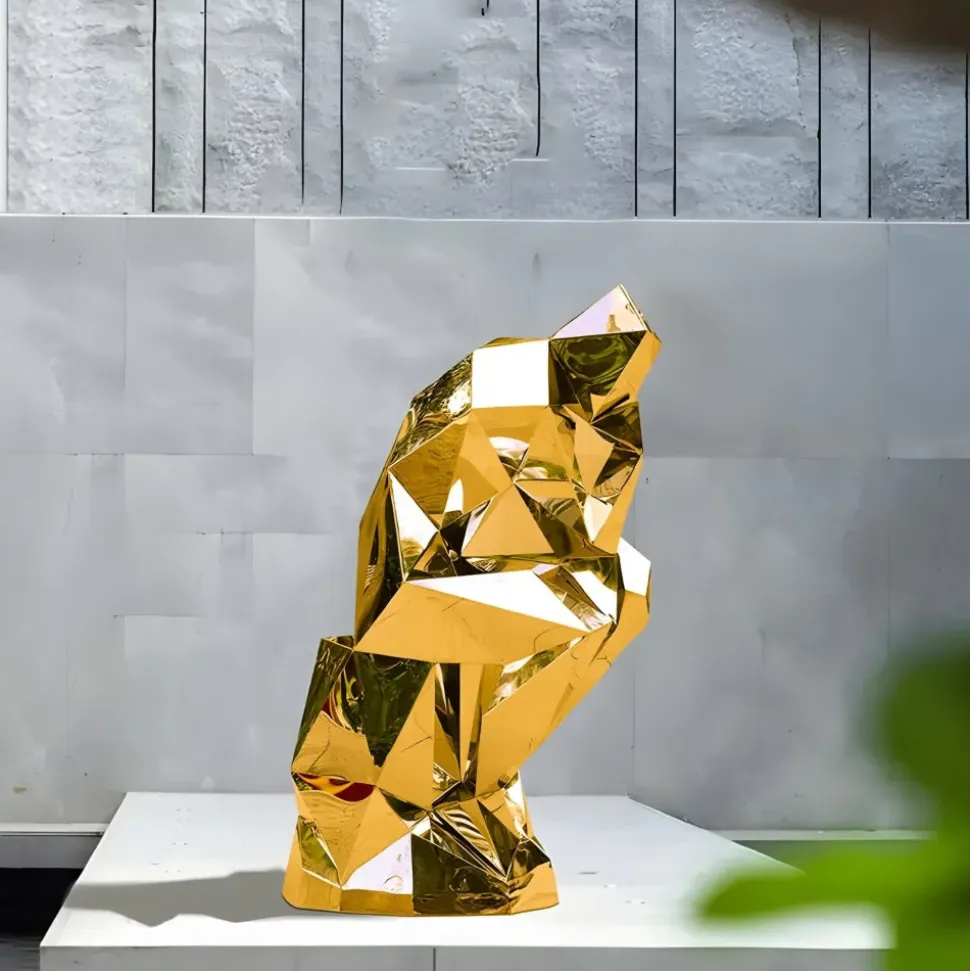 The Thinker 130cm Gold Geometric Metal Garden Sculpture
