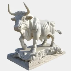 Titan Bull 150cm White Marble Garden Statue v1