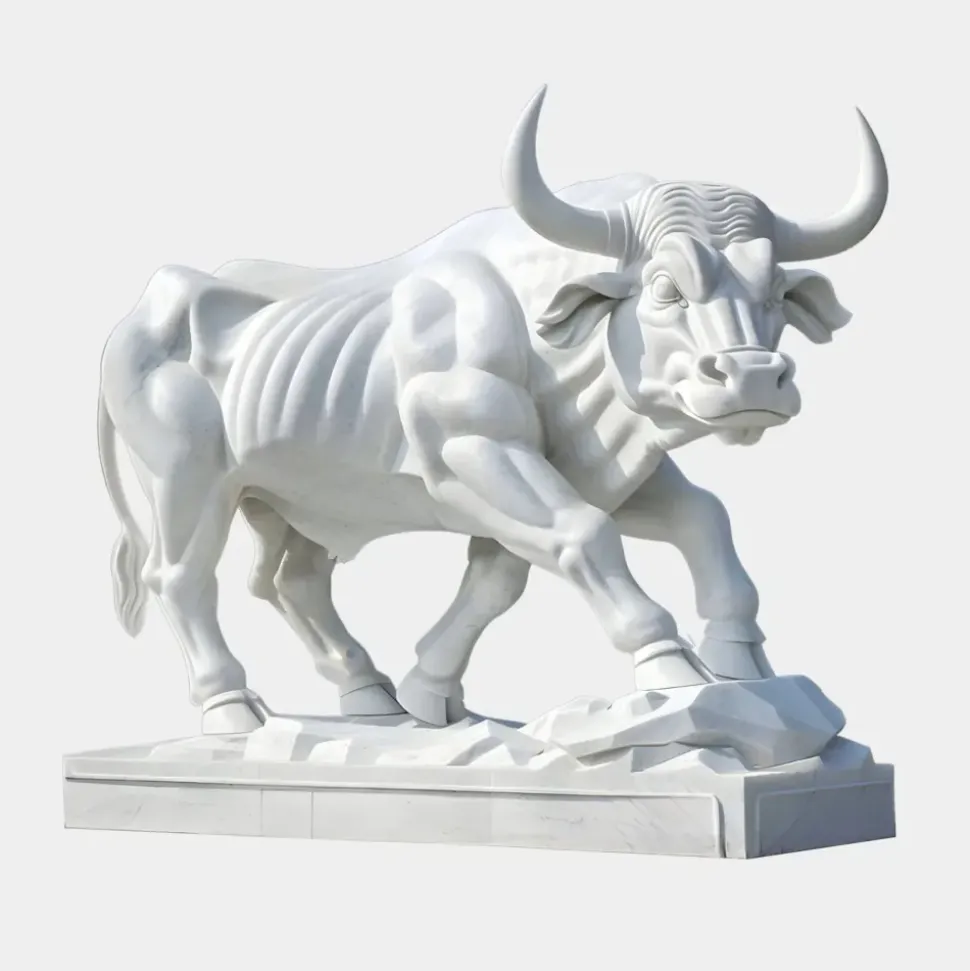 Titan Bull 150cm White Marble Garden Statue v2