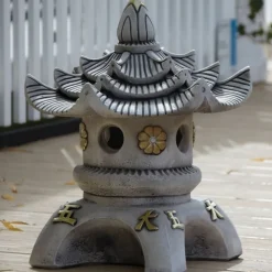 Triple Top Japanese Pagoda Stone Garden Ornament