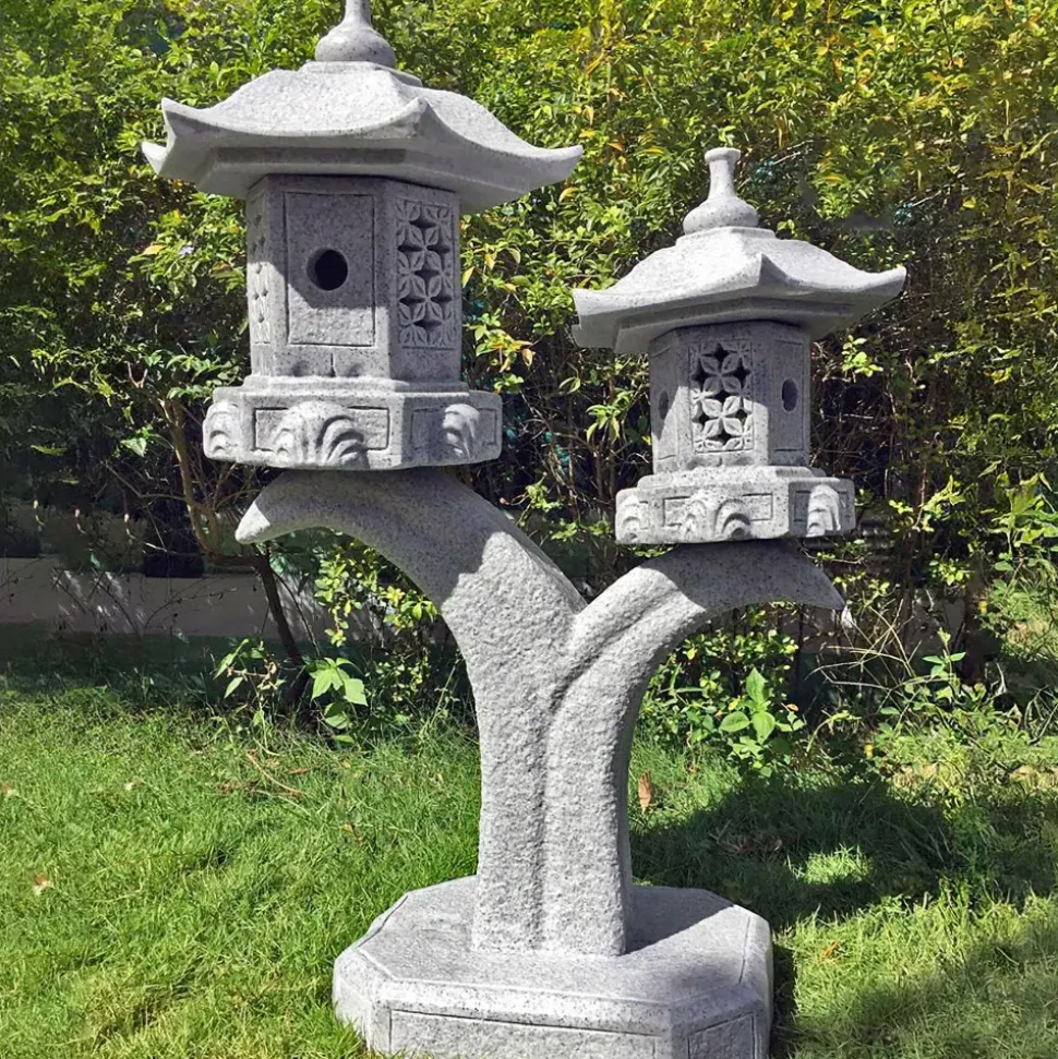 Twin Cantilever Japanese Pagoda Lantern Granite Garden Ornament