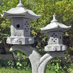 Twin Cantilever Japanese Pagoda Lantern Granite Garden Ornament