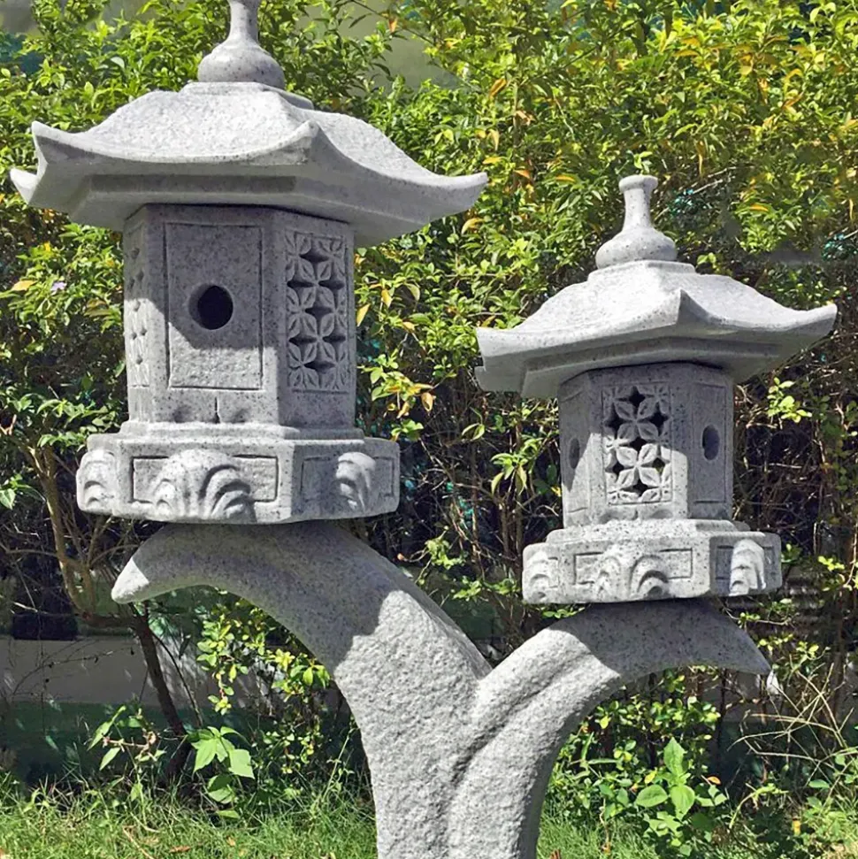 Twin Cantilever Japanese Pagoda Lantern Granite Garden Ornament