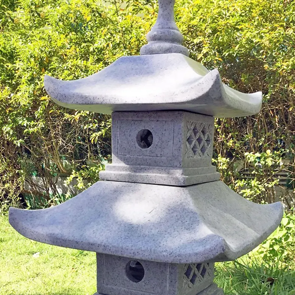 Two Tier Japanese Pagoda Lantern Granite Garden Ornament
