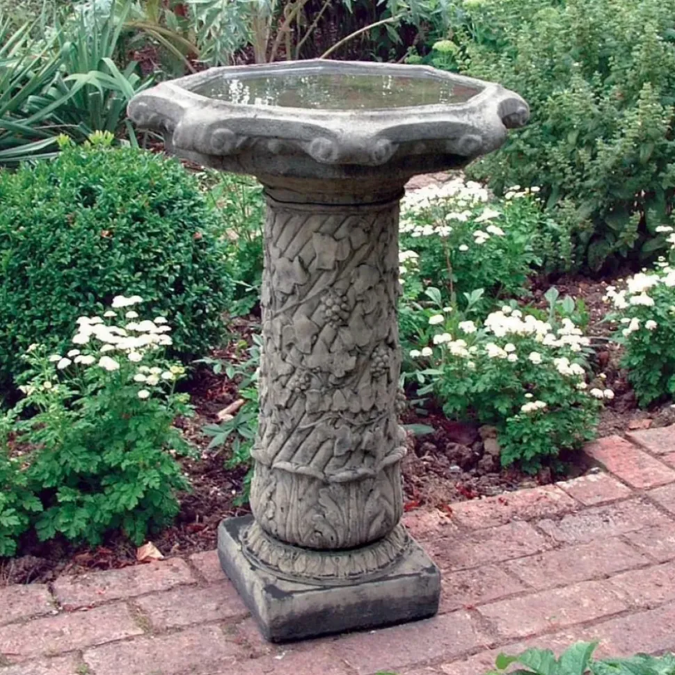 Vine Design Stone Garden Birdbath