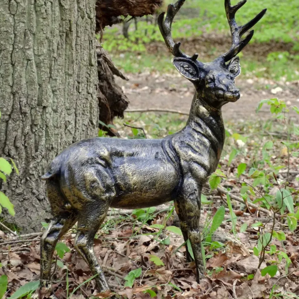 Wild Baby Stag Deer Bronze Metal Garden Statue