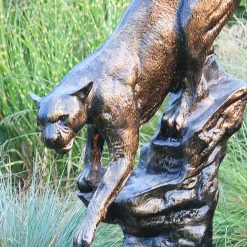 Wild Cougar Bronze Metal Garden Statue