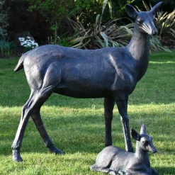 Wild Doe & Fawn 103cm Bronze Metal Garden Statues