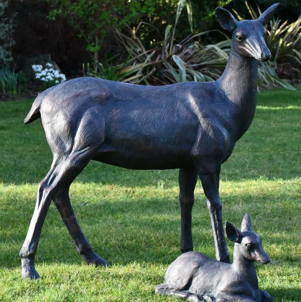 Wild Doe & Fawn 103cm Bronze Metal Garden Statues