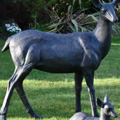 Wild Doe & Fawn 103cm Bronze Metal Garden Statues