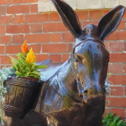 Wild Donkey with Baskets Bronze Metal Garden Statue