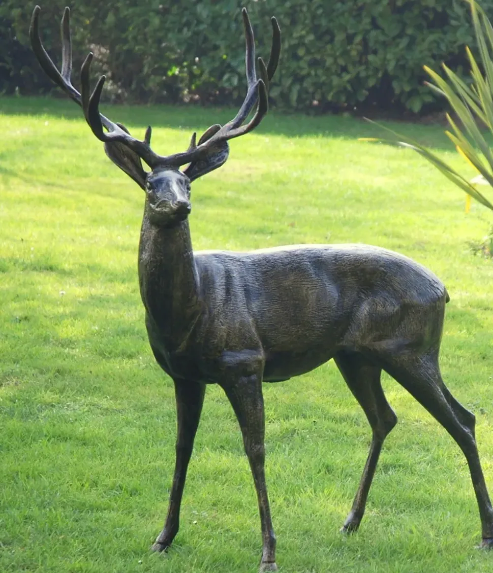 Wild Stag & Doe Life-Size Bronze Garden Statues