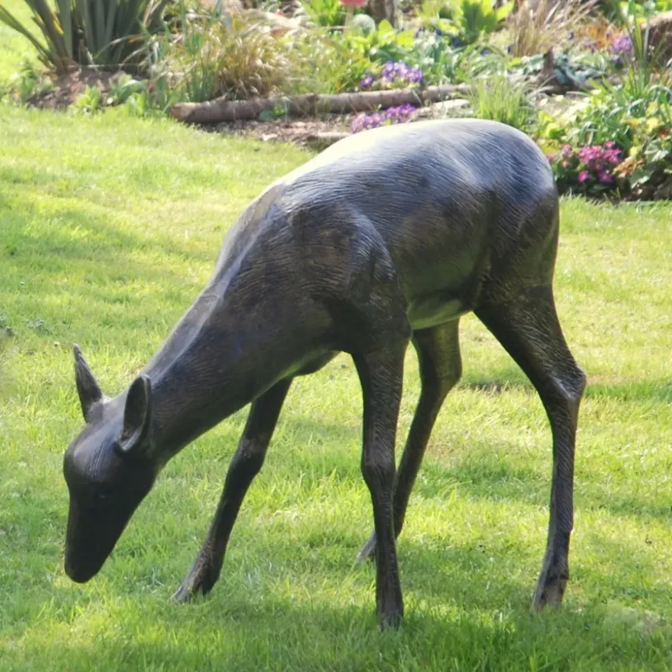 Wild Stag & Doe Life-Size Bronze Garden Statues