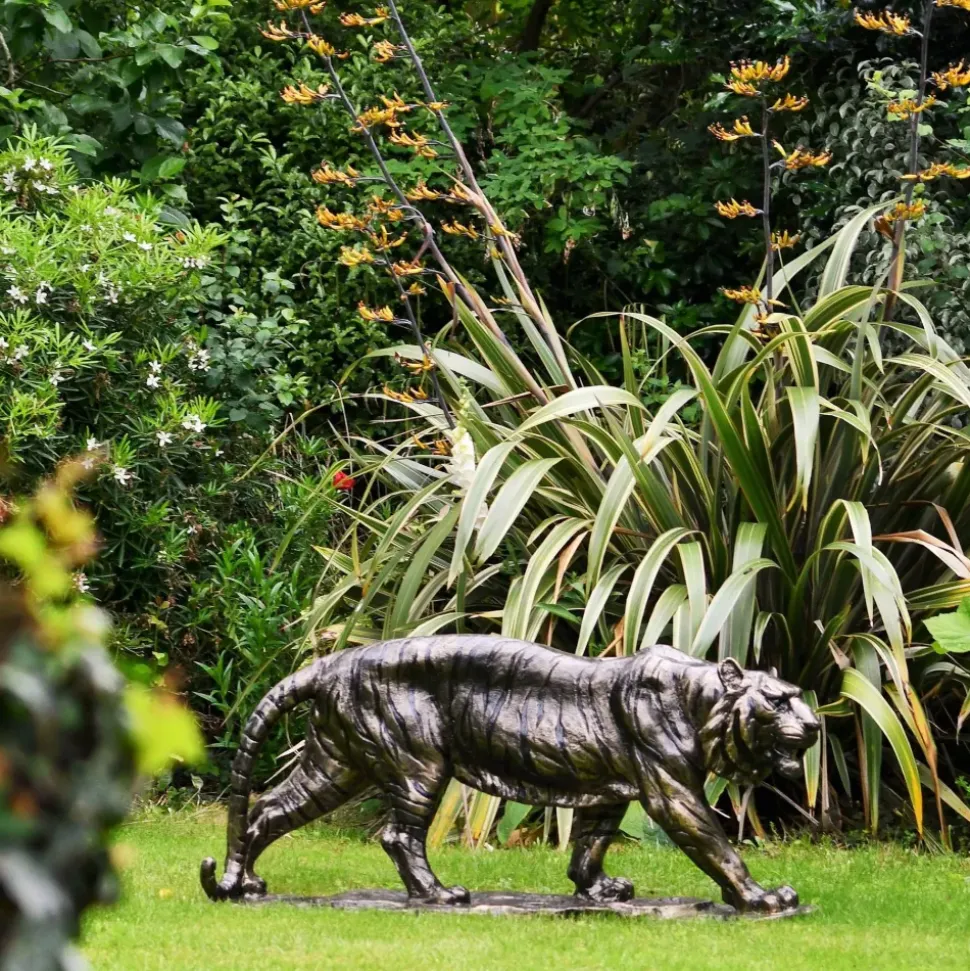 Wild Tiger 51cm Bronze Metal Garden Statue