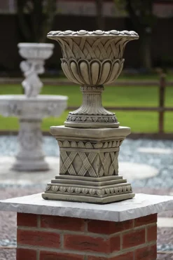 Woven Stone Garden Planter on Pedestal